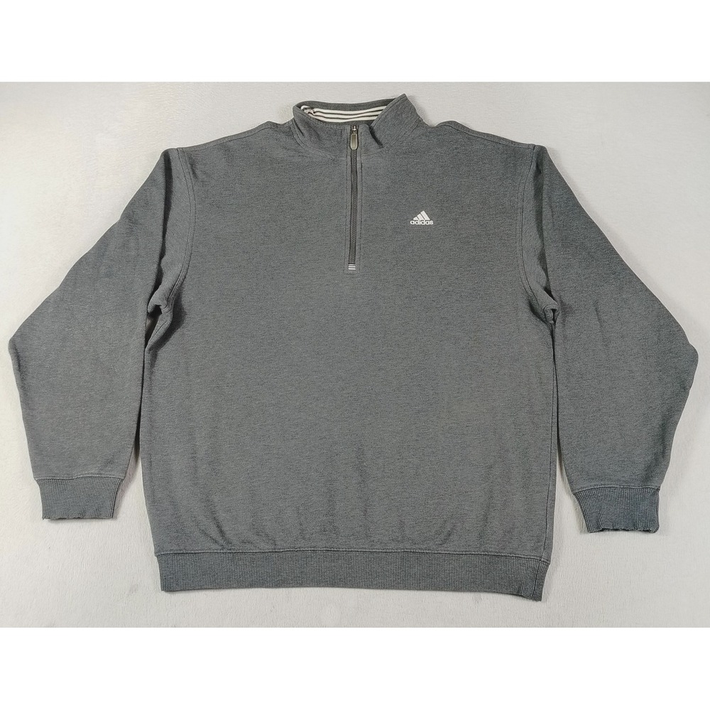 Vintage Adidas Sweatshirt Mens Large Gray 1/4 Zip Fleece Pullover Y2K Athletic